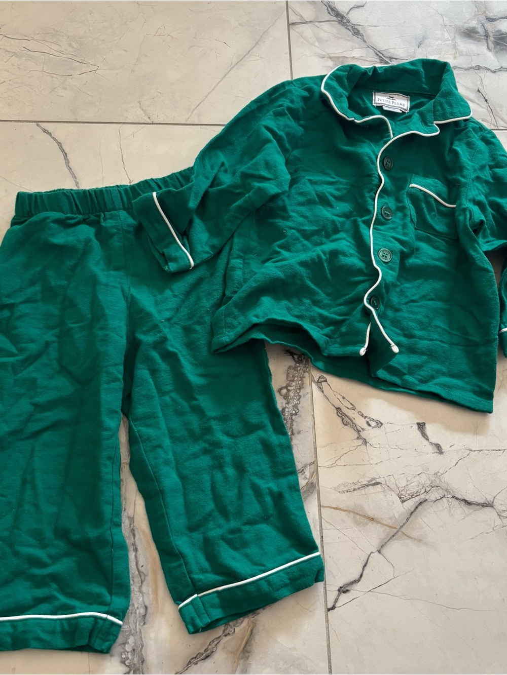 Emerald Green Kids Pajama Set with White Piping